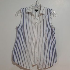 Talbots Sleeveless Blue & White Striped Shirt Sz 4
